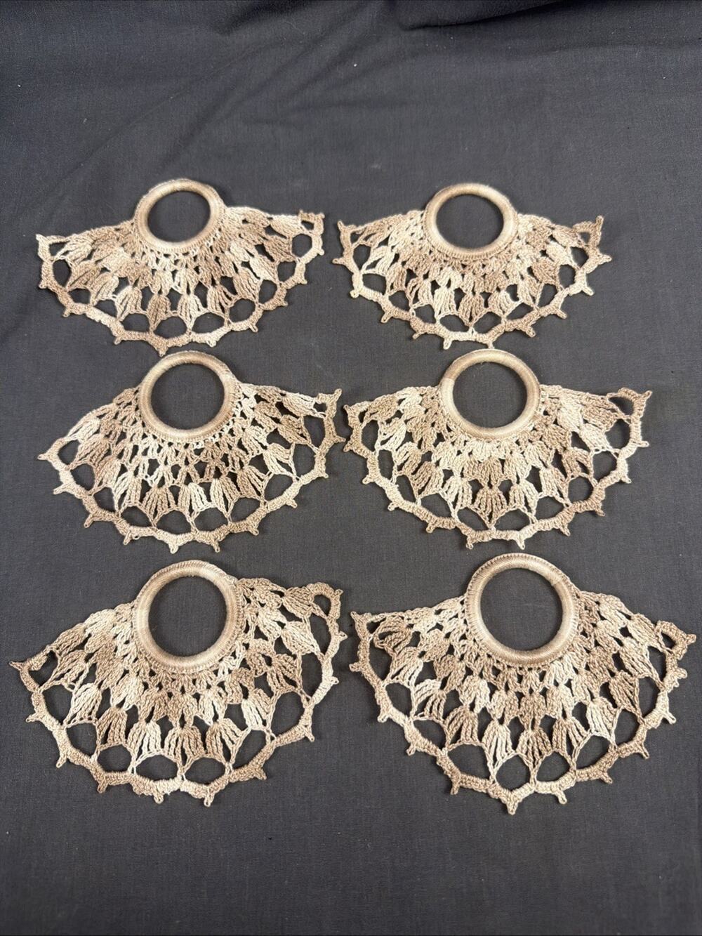 Lot Vintage Handmade CROCHET Tatted Napkin Rings lot of 6 Mauve Pink